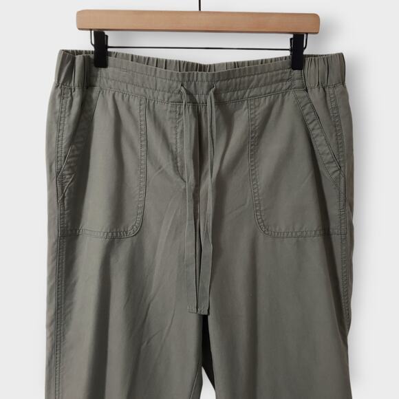 Talbots Womens Crop Utility Pants Olive Green Roll Tab Drawstring Sz 10 Casual - Picture 2 of 11